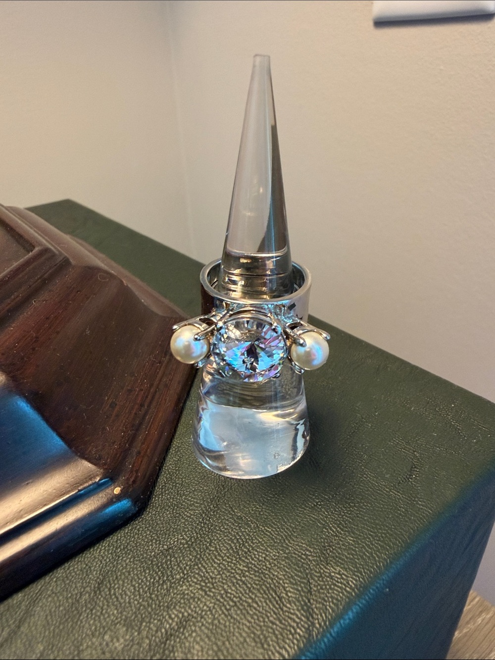 Miu Miu Pearl and Crystal Ring With Box